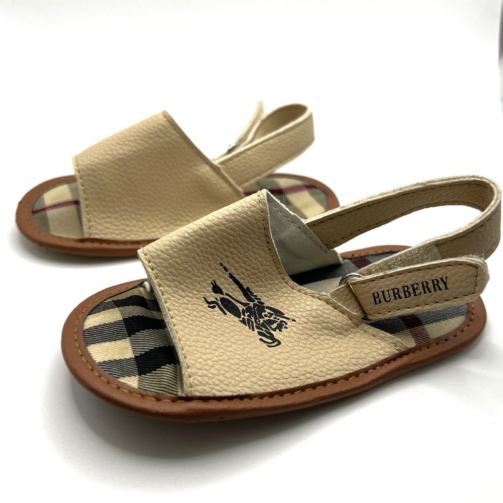 Burberry Cream Leather Baby Sandals with Check Insole